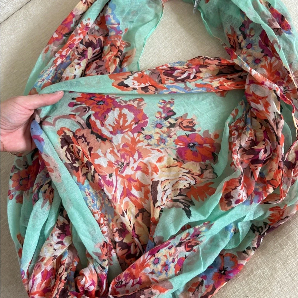 Charlotte Russe Floral Teal and Coral Scarf